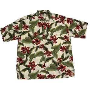 Pau Hana men's shirt XL green red tropical short sleeve button down cotton blend